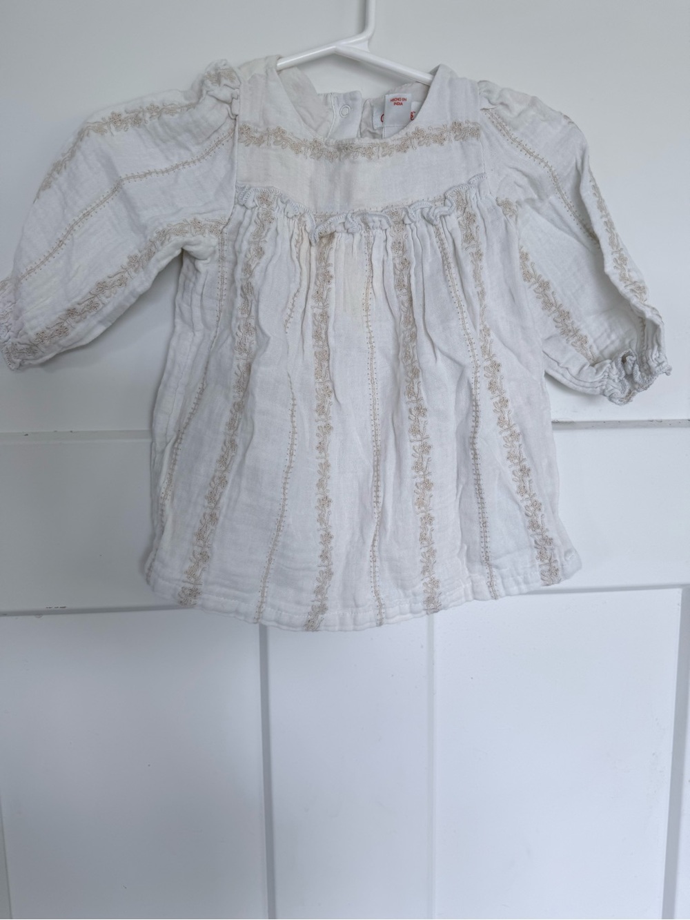 Cat & Jack White Blouse with Beige Embroidered Stripes